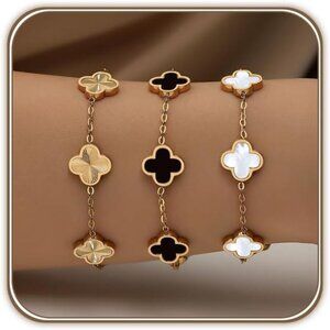 18K Gold Plated Stainless Steel Lucky Bracelets Set for Women with Adjustable Li